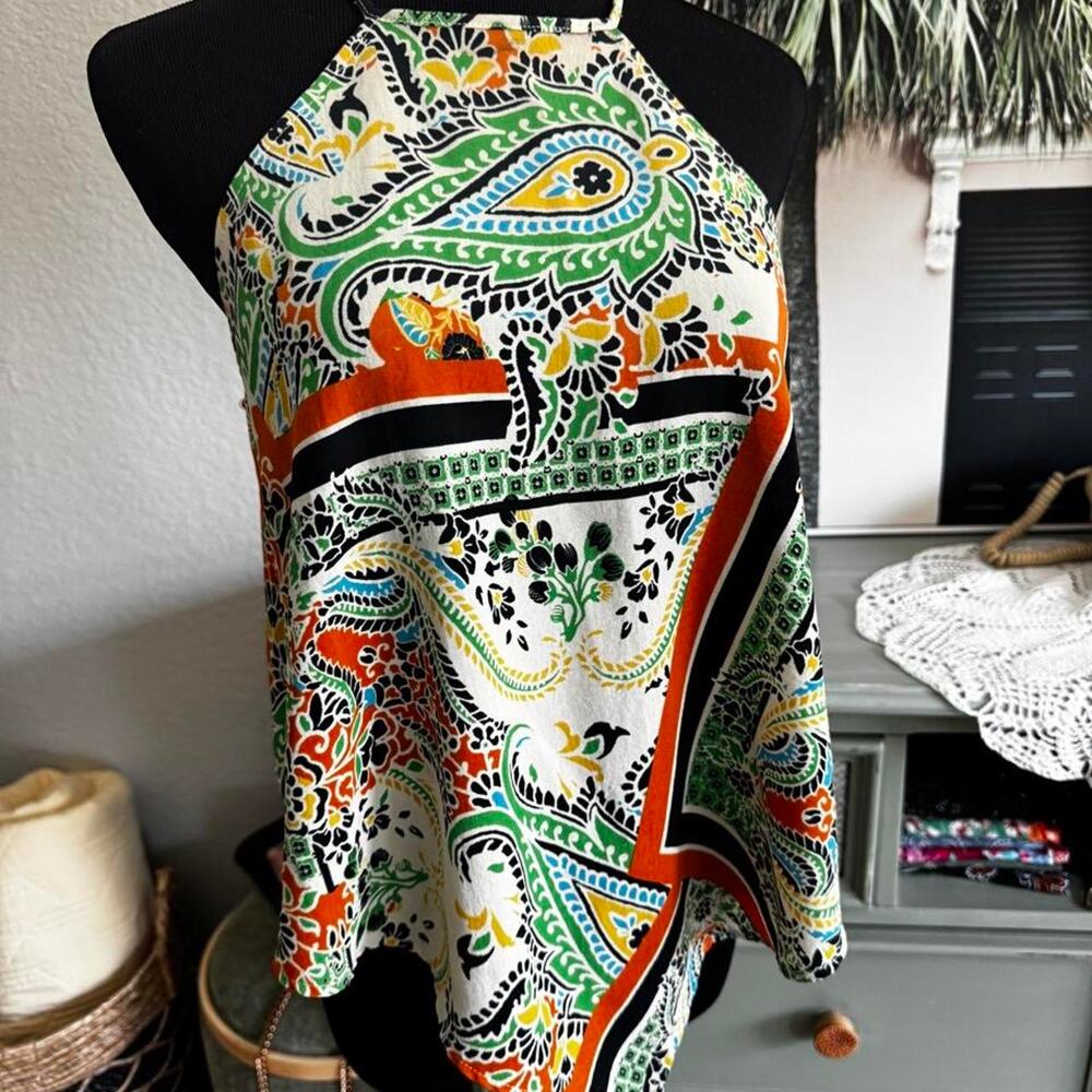 Zara multicolored paisley print halter top